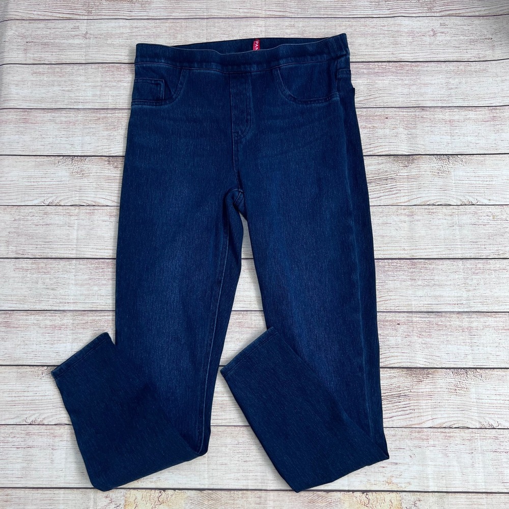 Spanx Jean-ish Leggings Women Medium Blue Indigo High Rise Skinny Denim Jeggings